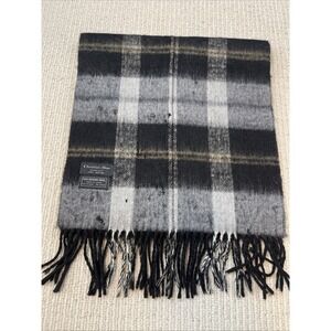 Vintage Christian Dior Scarf Made In Japan 100% Merino Wool Black Plaid 12x50